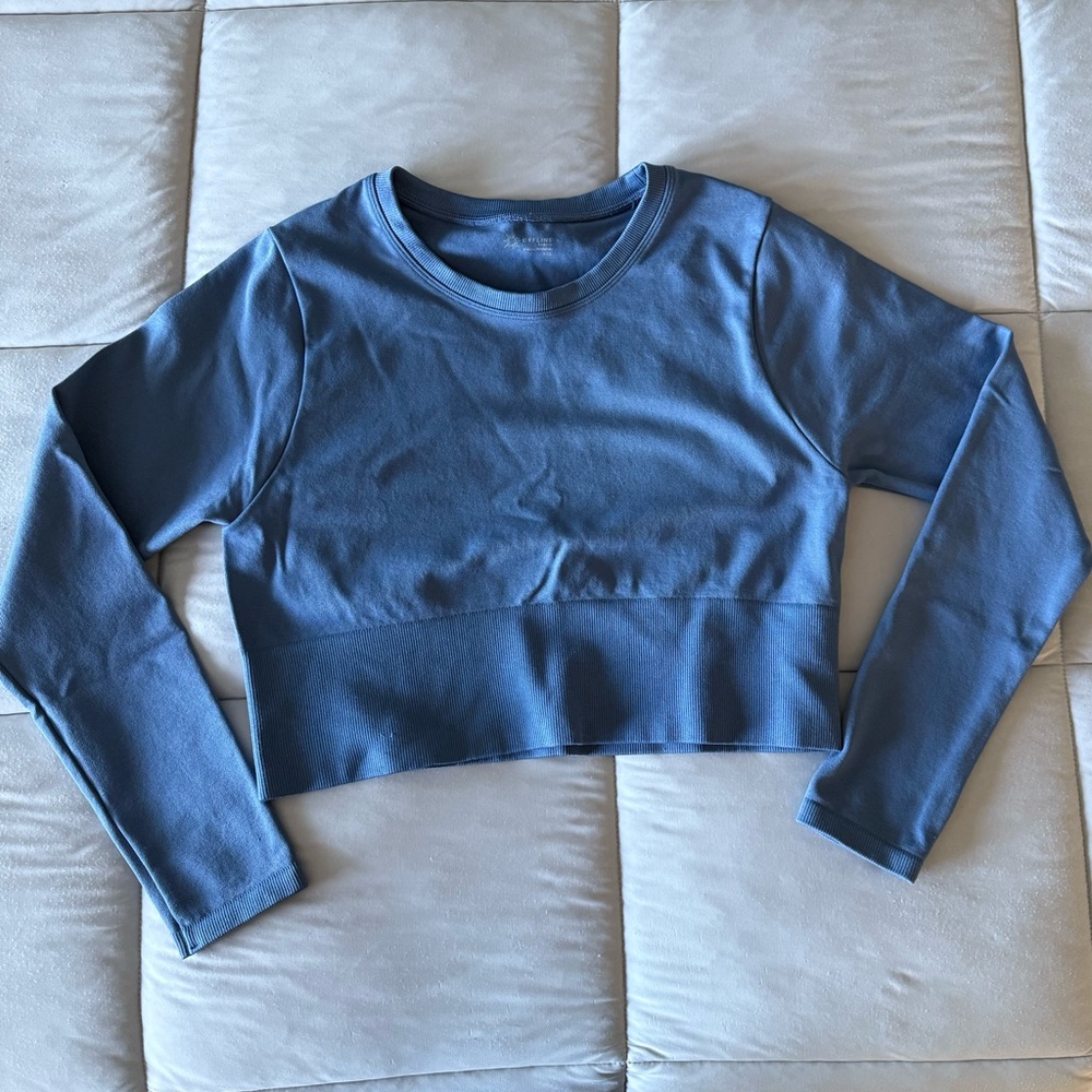 Stylish Blue Long Sleeve Crop Top